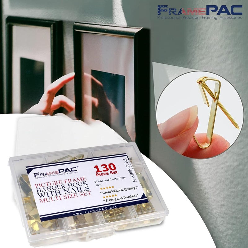 FramePac 130 Pieces Picture Hanging Kit Photo Frame Hanger Hooks with Nails Pictures Painting & Wall Art Hangers Hardware for Drywall & Wooden Wall - Image 5